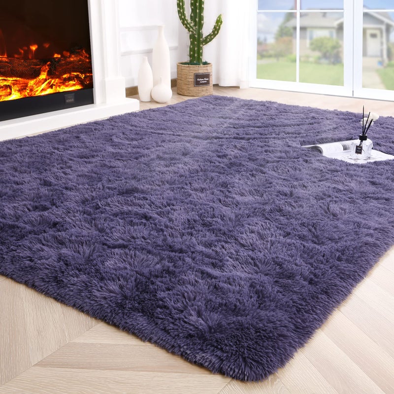 Noahas Fluffy 4x6 Taro Purple Rugs for Bedroom Girls,Shaggy Kids Rug,Thick Shag Throw Floor Carpet,Soft Non-Slip Dorm Nursery Area Rugs for Living Room Home Decor - Image 1